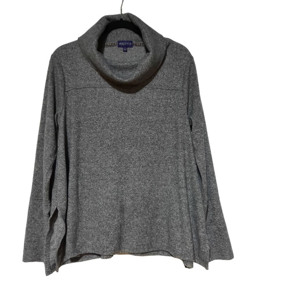 Artesia Women's L Gray Ribbed Cowl Neck Pullover Tight Knit Stretchy Sweater - Picture 1 of 6